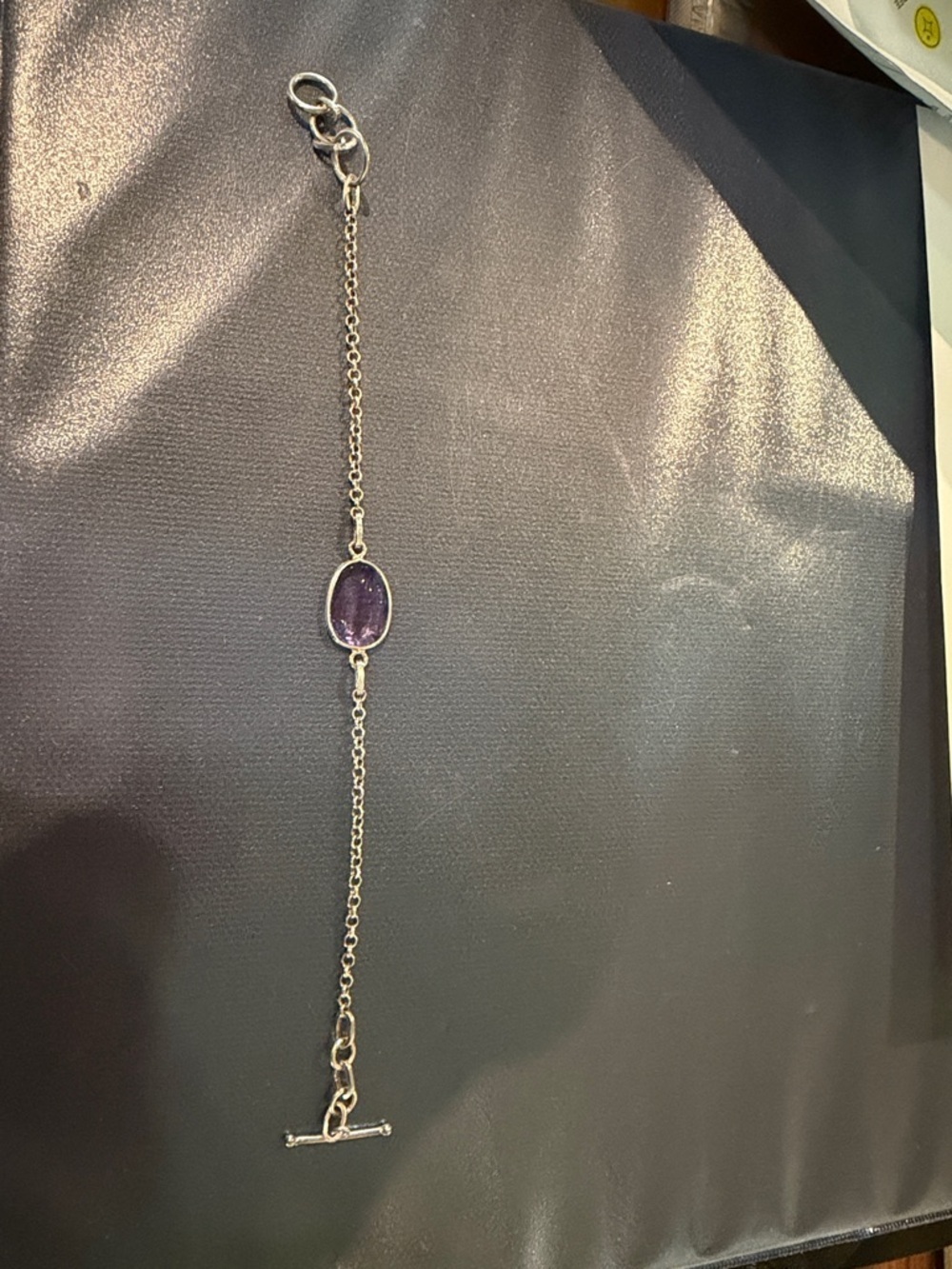 Sterling Silver Chain Bracelet with Purple Stone